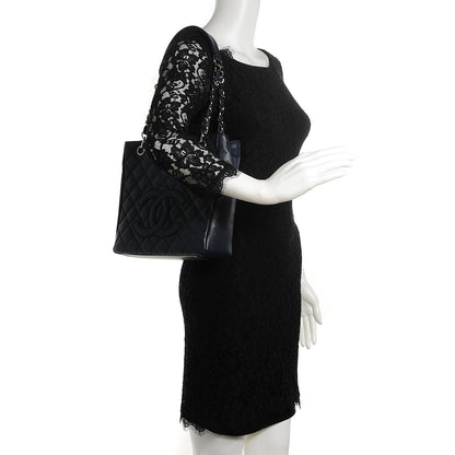 Chanel Caviar Quilted Petit Shopping Tote PST Dark Blue 2 of 8