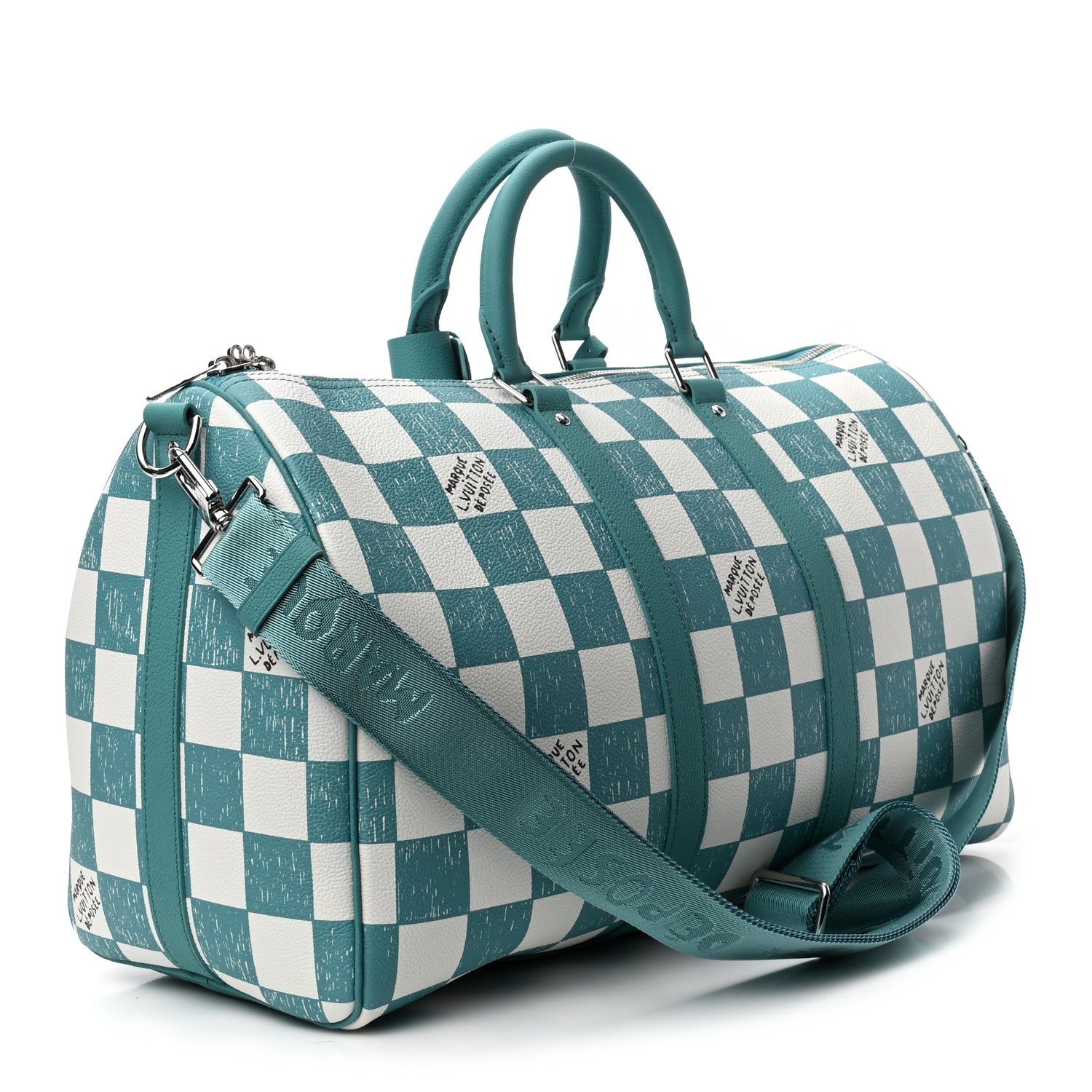 Louis Vuitton Calfskin Damier Keepall Bandouliere 45 Teal 3 of 10