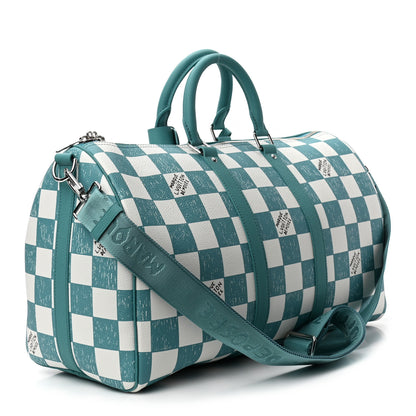Louis Vuitton Calfskin Damier Keepall Bandouliere 45 Teal 3 of 10