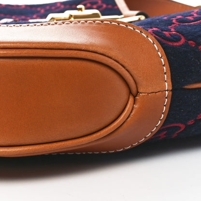 Gucci Monogram Felt Azalea Calfskin Web Small Jackie 1961 Hobo Navy Burgundy 10 of 11
