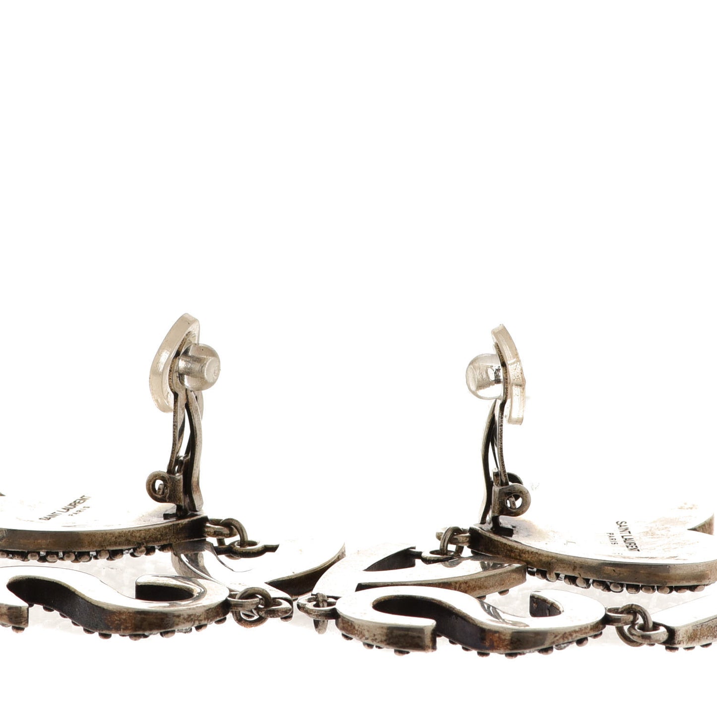 Brass Crystal Monogram Heart Drop Clip Earrings Silver