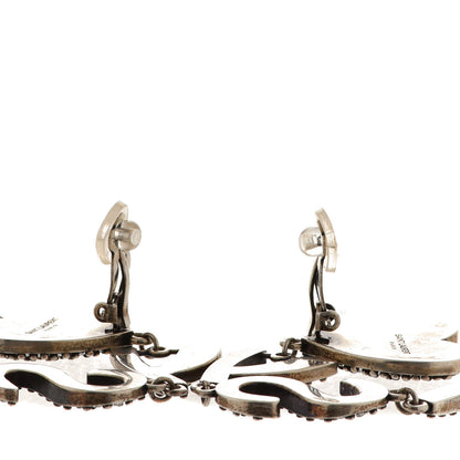 Saint Laurent Brass Crystal Monogram Heart Drop Clip Earrings Silver 3 of 4