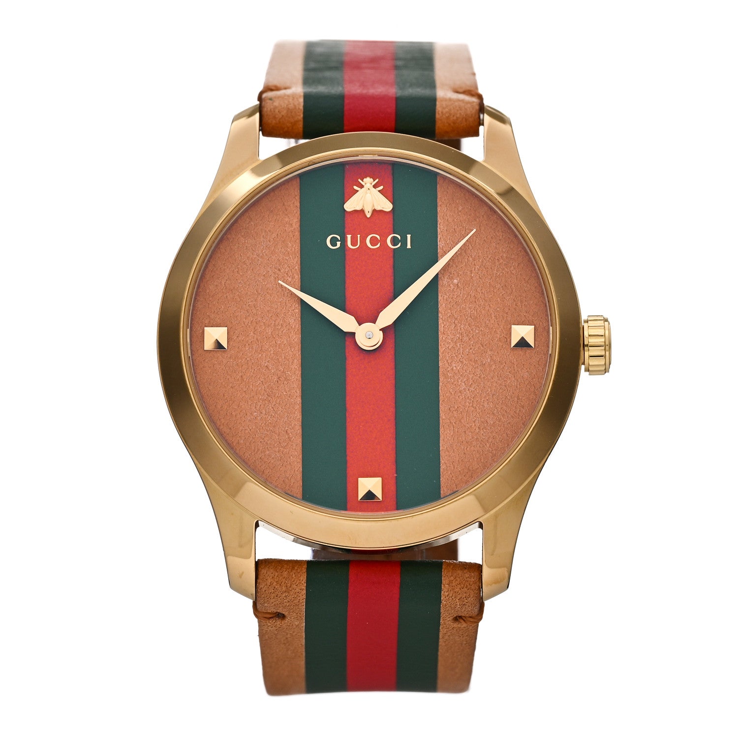 Gucci Stainless Steel Calfskin 38mm G-Timeless Stripe Web Quartz Watch Brown 1 of 4