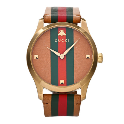 Gucci Stainless Steel Calfskin 38mm G-Timeless Stripe Web Quartz Watch Brown 1 of 4