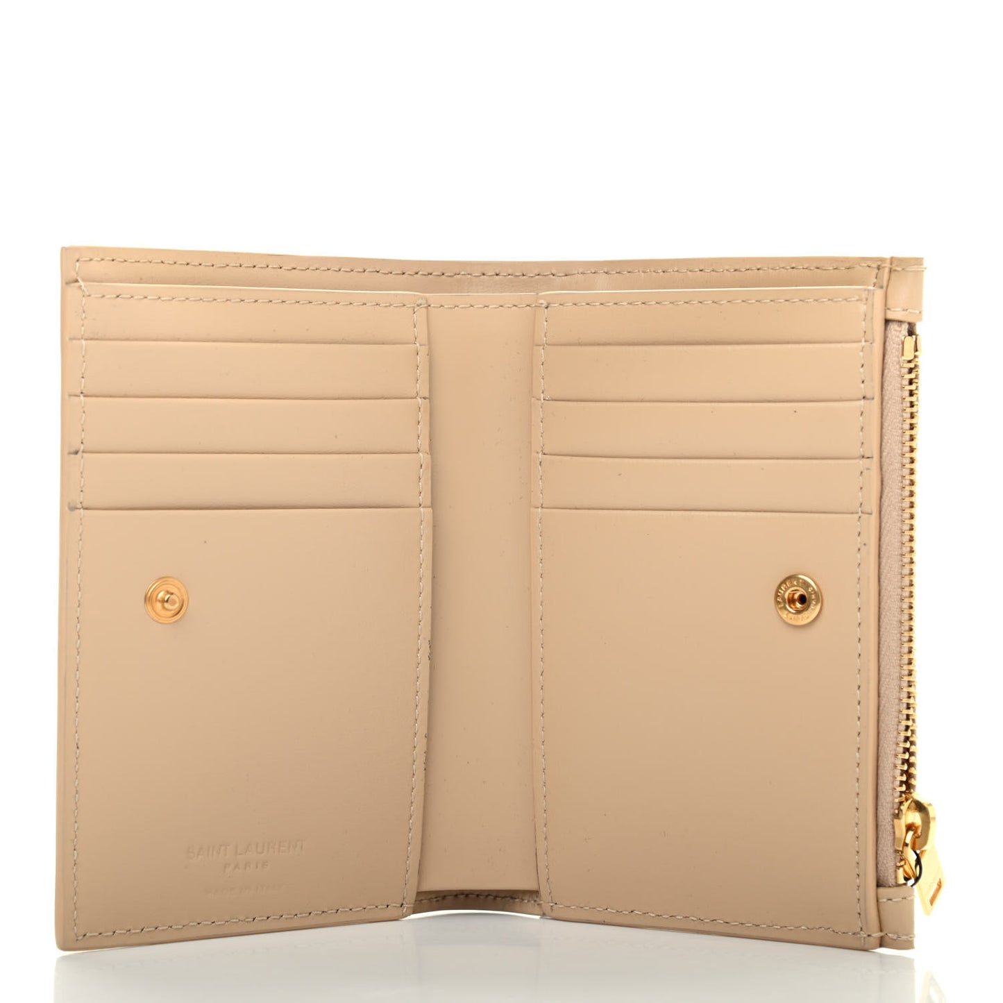 Calfskin Monogram Bi-Fold Zipped Wallet Nude Powder