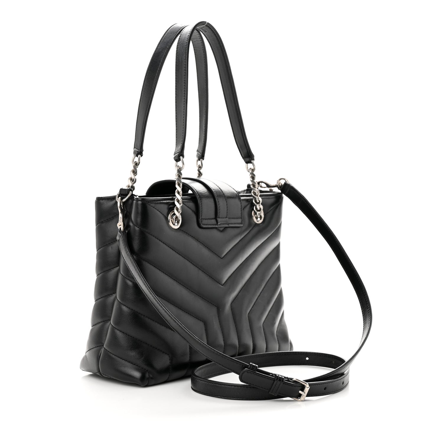 Calfskin Y Quilted Monogram Small Loulou Shopper Black