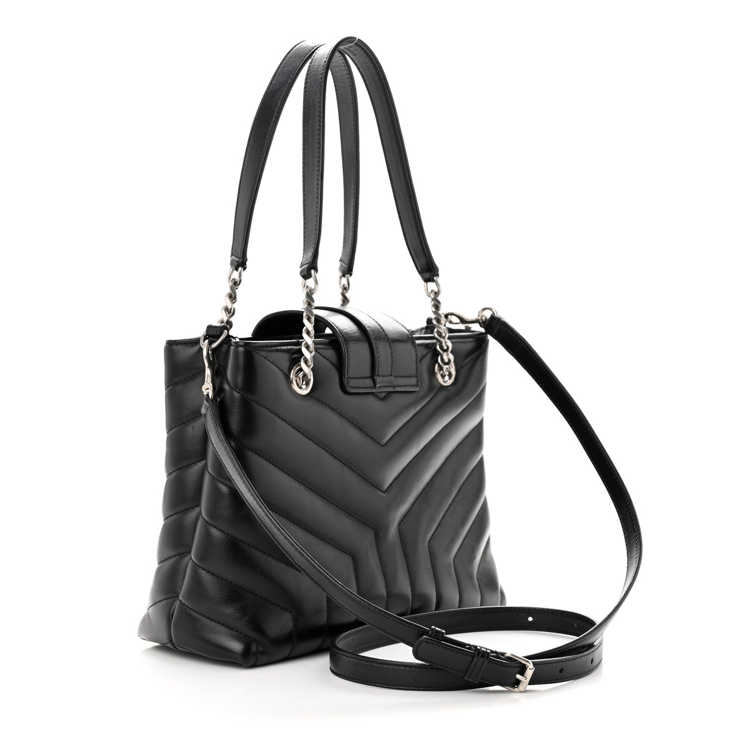 Saint Laurent Calfskin Y Quilted Monogram Small Loulou Shopper Black 3 of 13