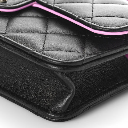 Chanel Lambskin Quilted Flap Phone Holder With Chain Black Lilac 10 of 11