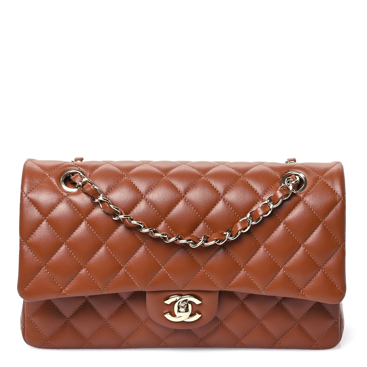 Lambskin Quilted Medium Double Flap Brown