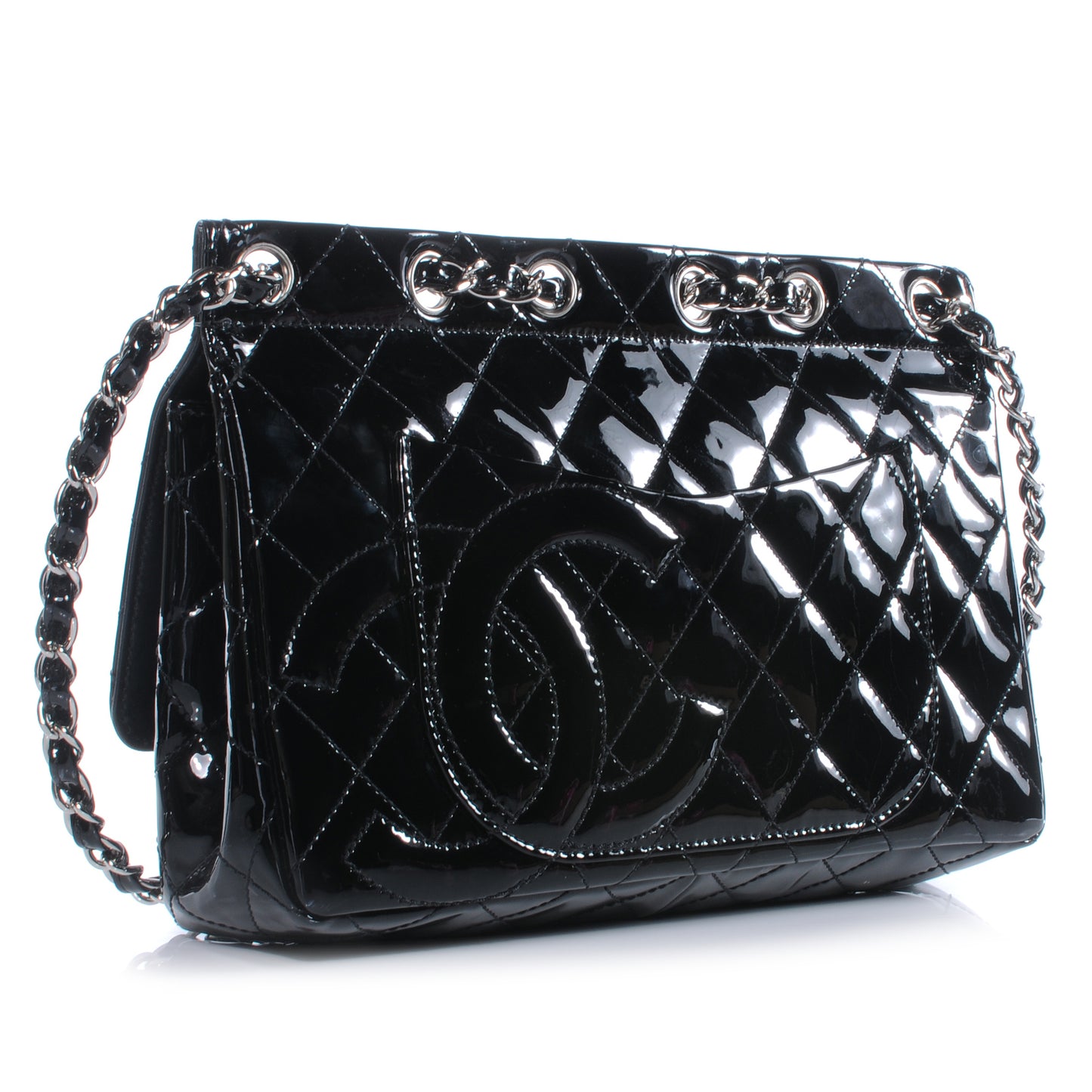 Patent Quilted Flap Bag Black