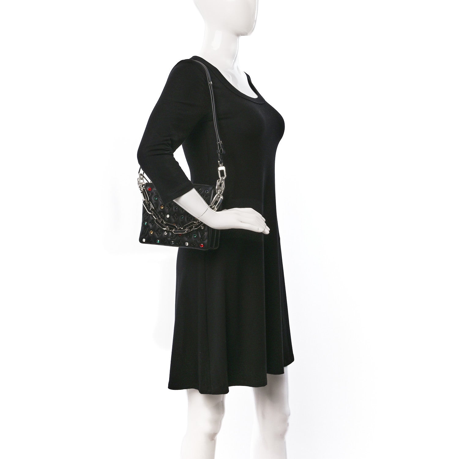 Louis Vuitton Lambskin Monogram Crystal Embossed Embellished Coussin BB Black 2 of 10