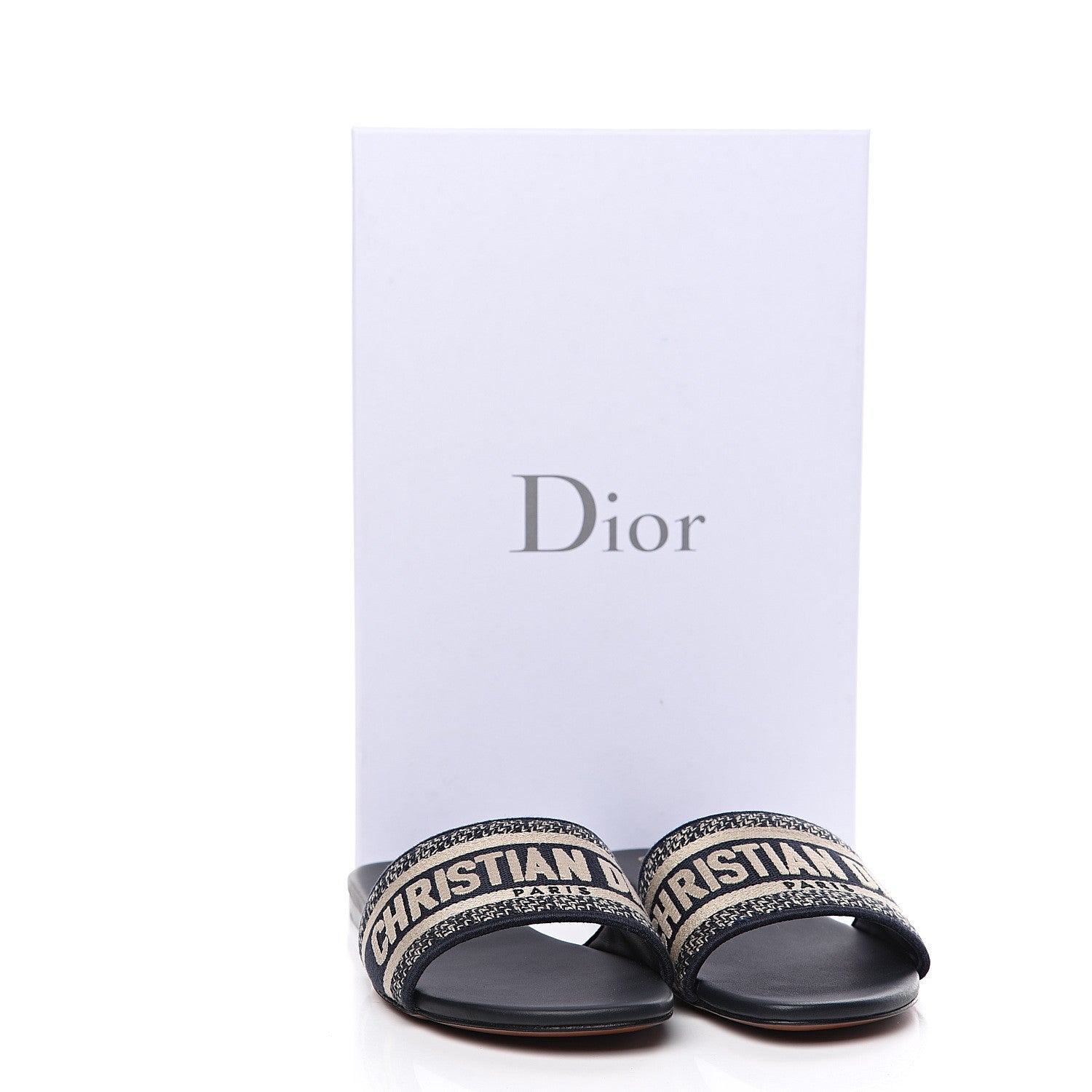 Christian Dior Canvas Embroidered Dway Mules Slide Sandals 38 Deep Blue 8 of 8
