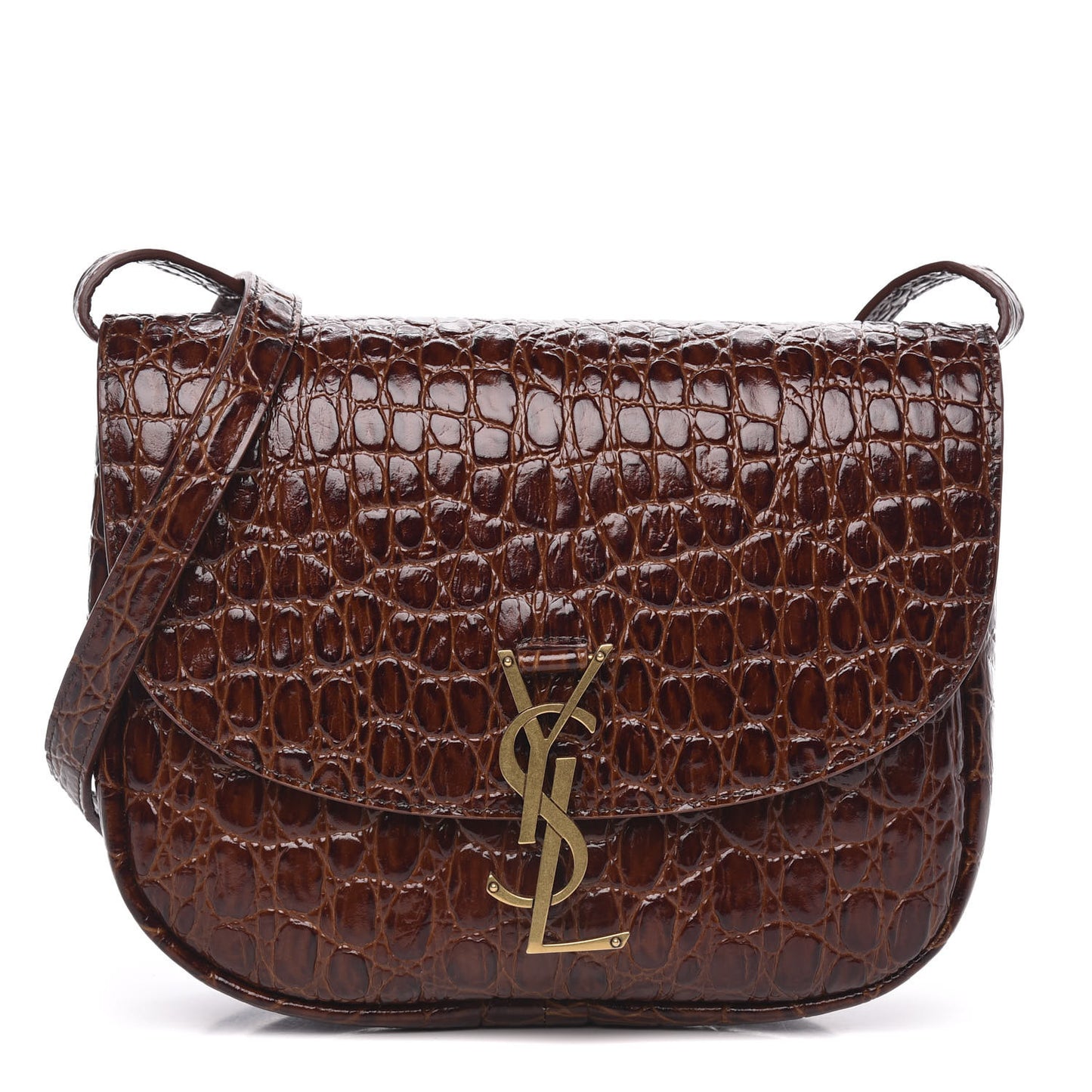 Crocodile Embossed Calfskin Medium Kaia Satchel Rusty Brown
