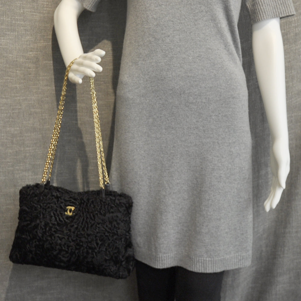 Persian Lamb Fur Shoulder Bag Black