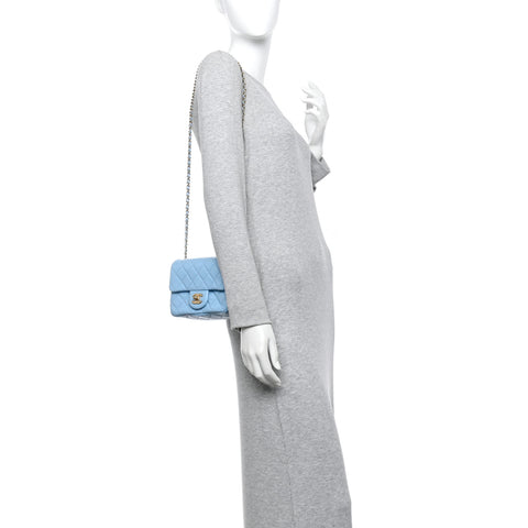 Lambskin Quilted Mini Pearl Crush Flap Light Blue