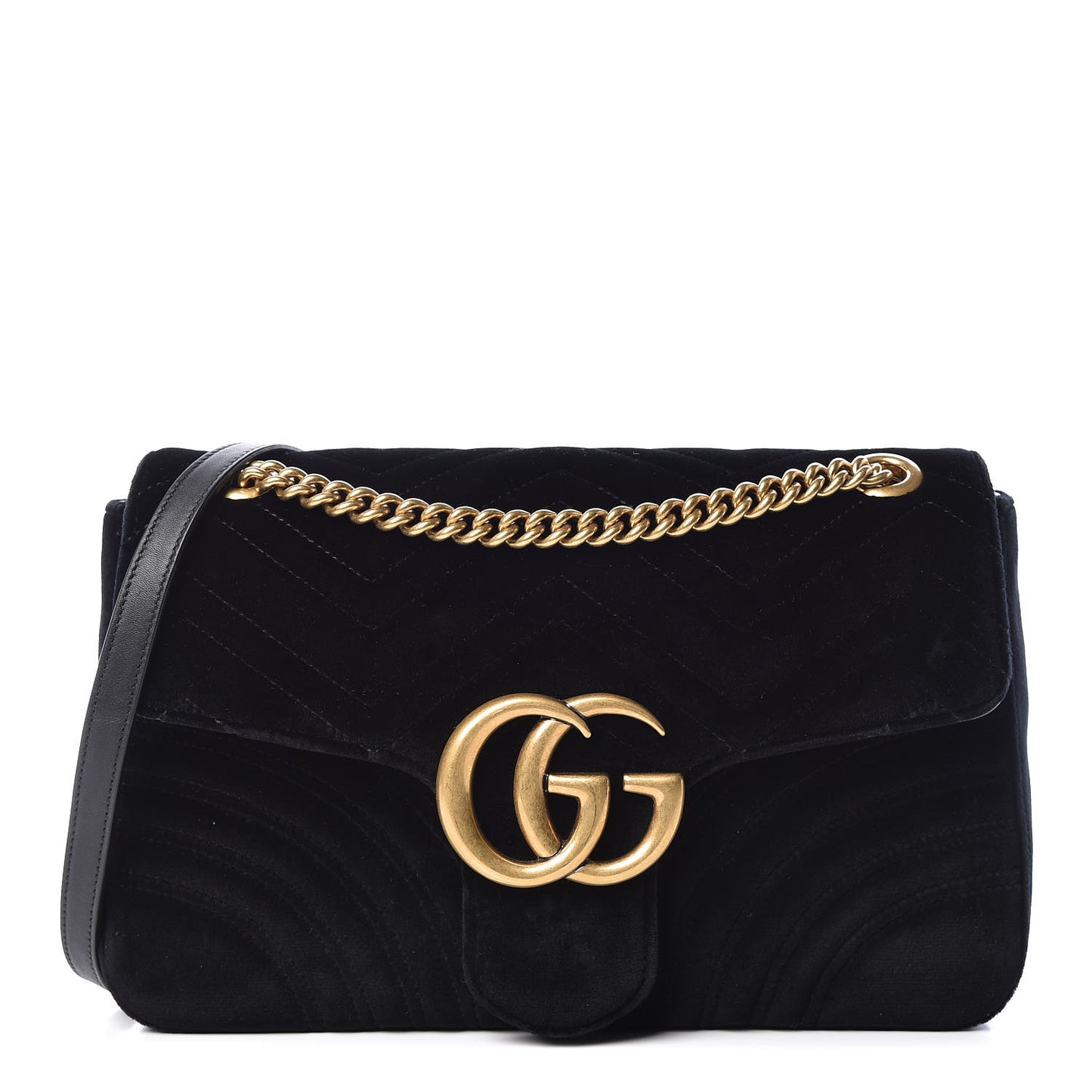 Velvet Matelasse Medium GG Marmont Shoulder Bag Black