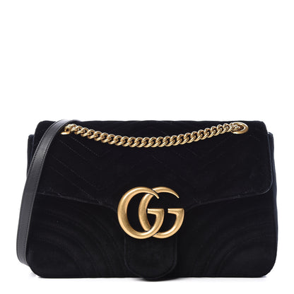 Gucci Velvet Matelasse Medium GG Marmont Shoulder Bag Black 1 of 11