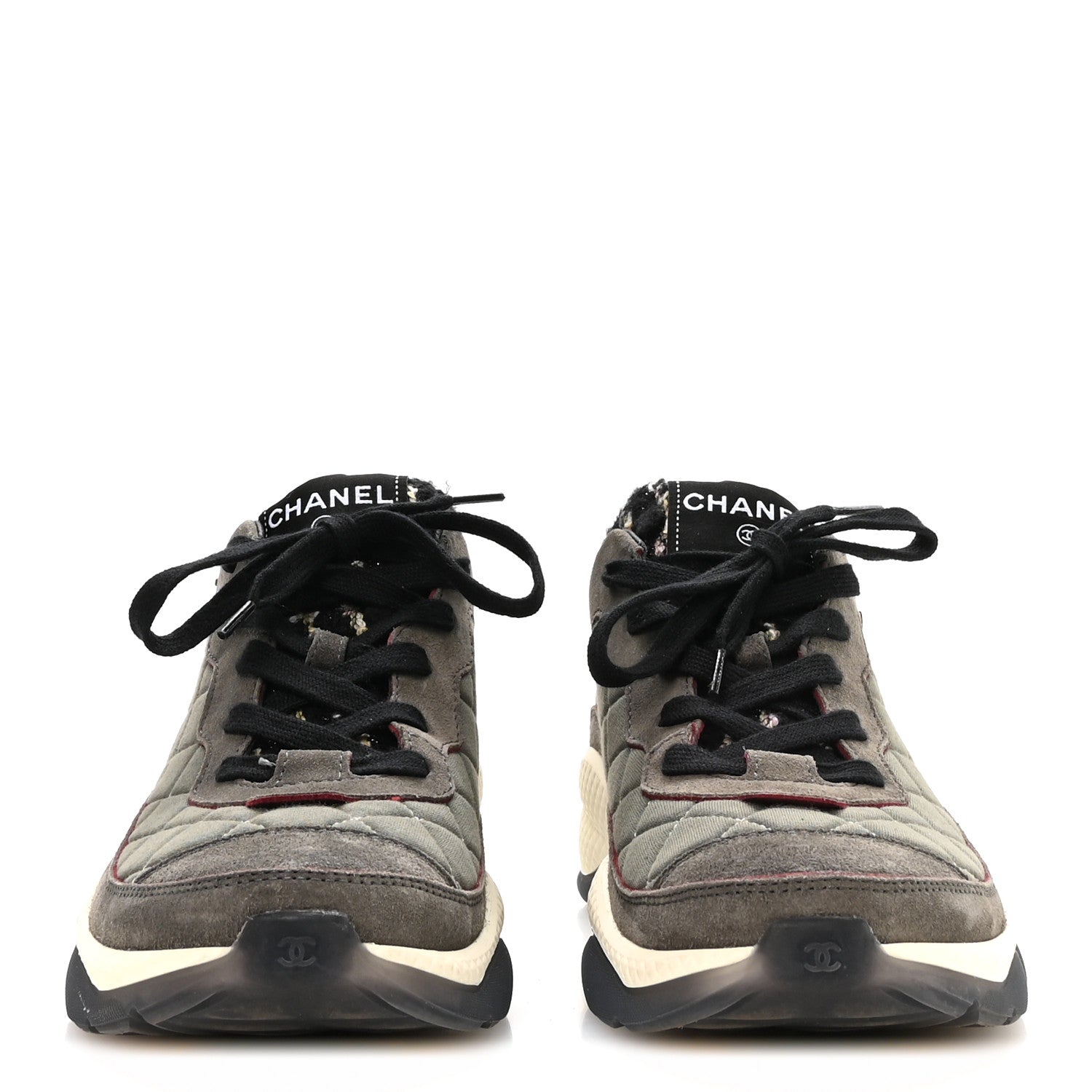 Chanel Tweed Suede Calfskin Grained Calfskin Womens CC Sneakers 40