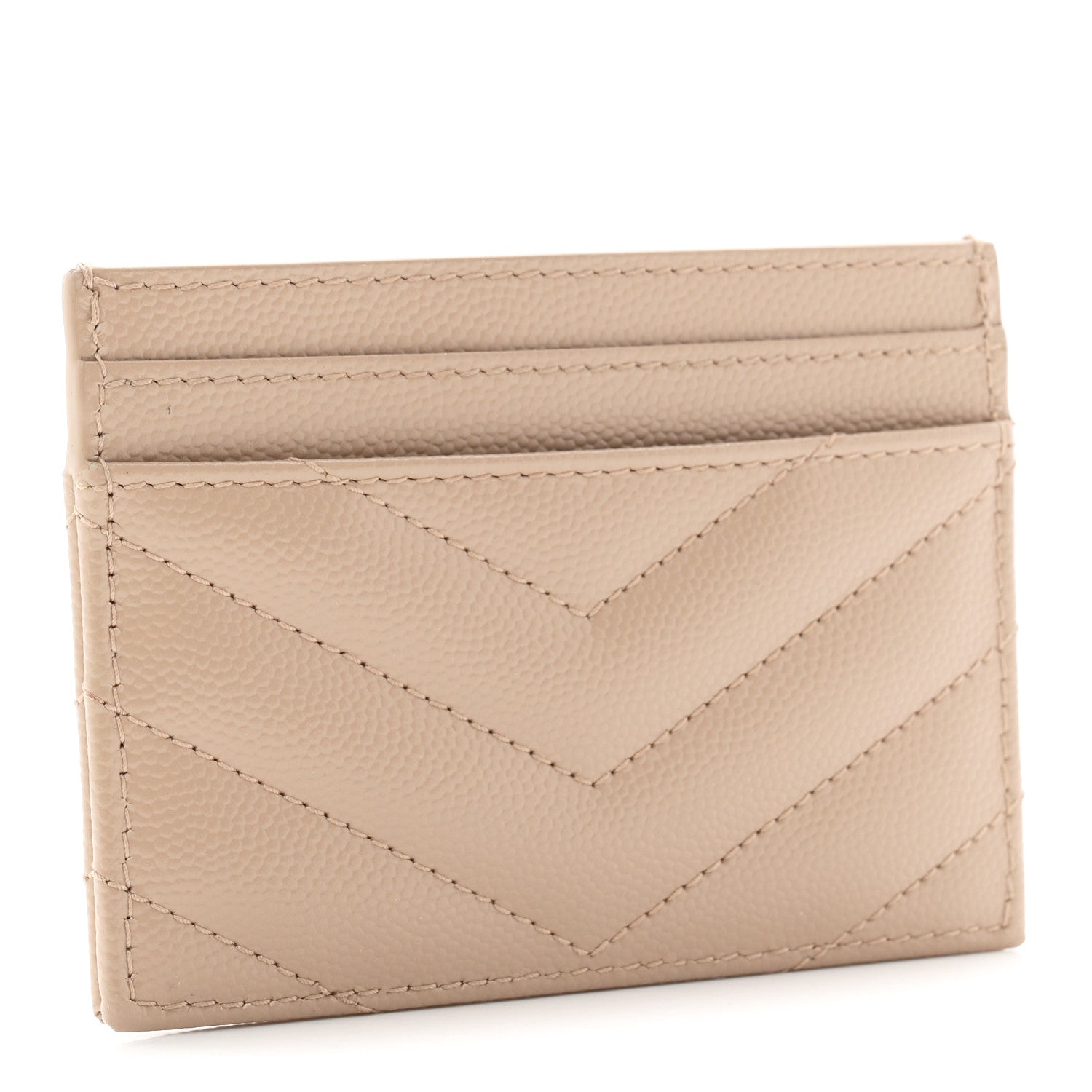Saint Laurent Grain De Poudre Matelasse Chevron Monogram Credit Card Case Dark Beige 3 of 7