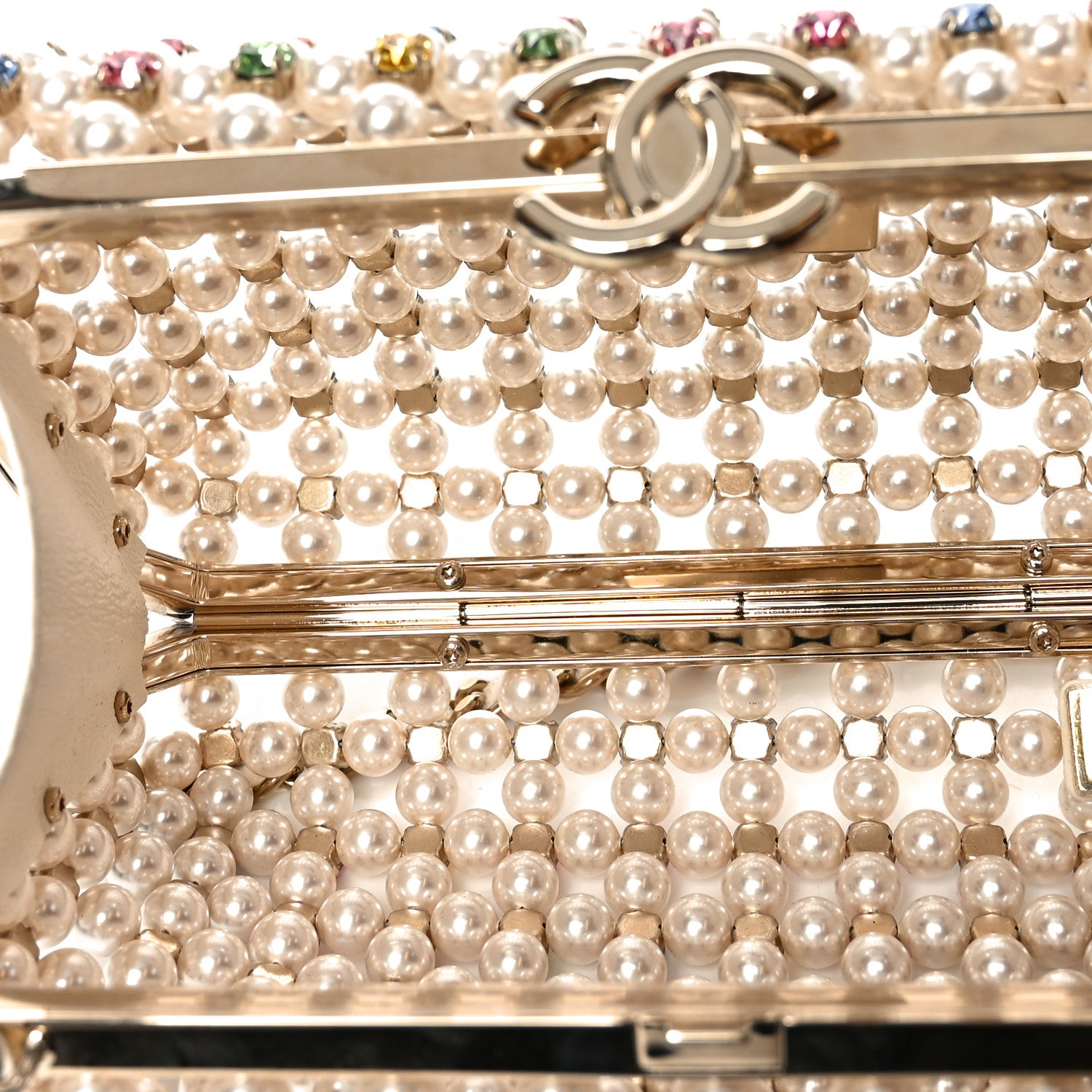 Chanel Metal Pearl Minaudiere CC Evening Bag White Gold Multicolor 5 of 11