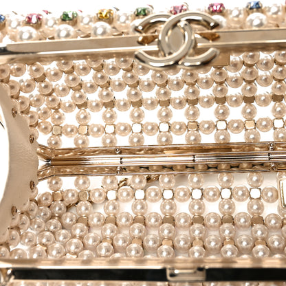 Chanel Metal Pearl Minaudiere CC Evening Bag White Gold Multicolor 5 of 11