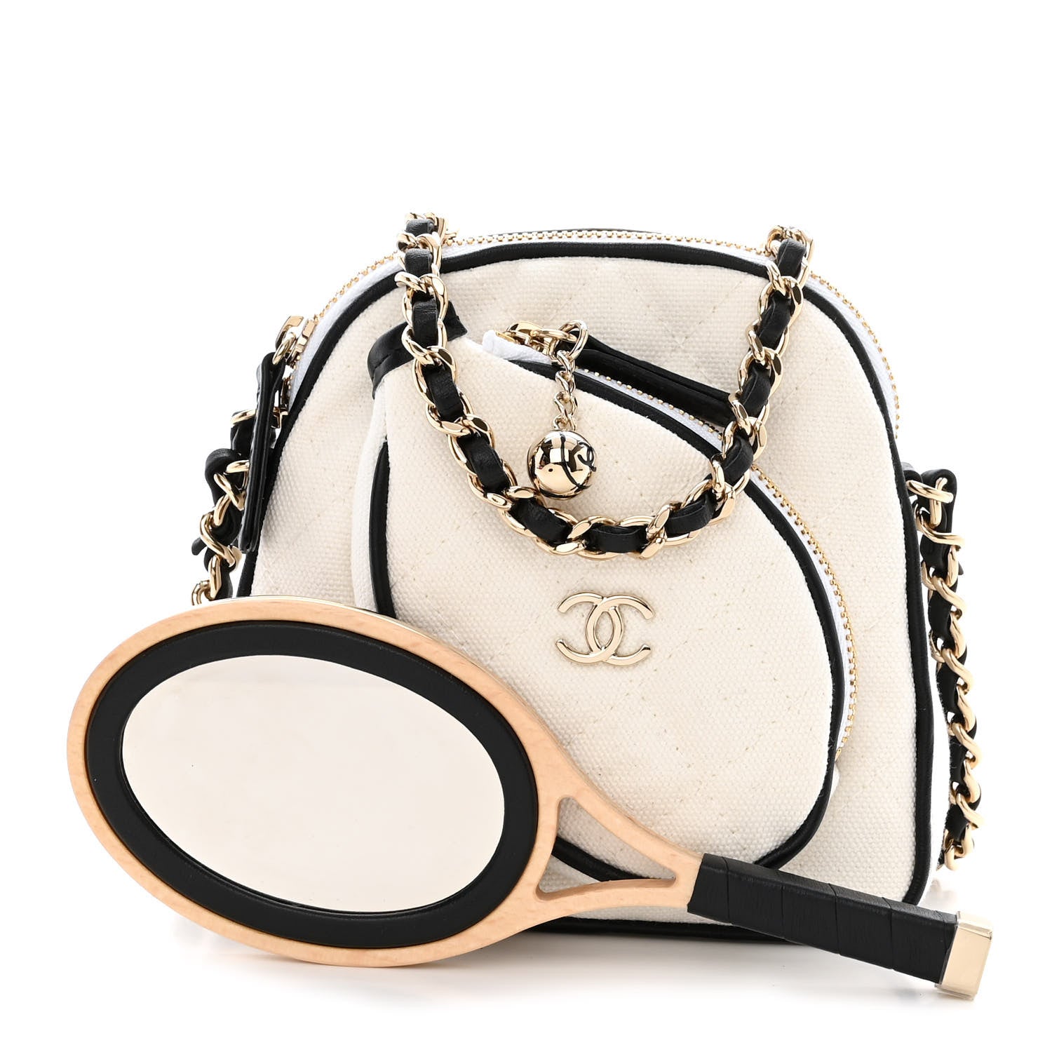 Chanel Canvas Calfskin Tennis Racket Mini Bag White Black 1 of 11