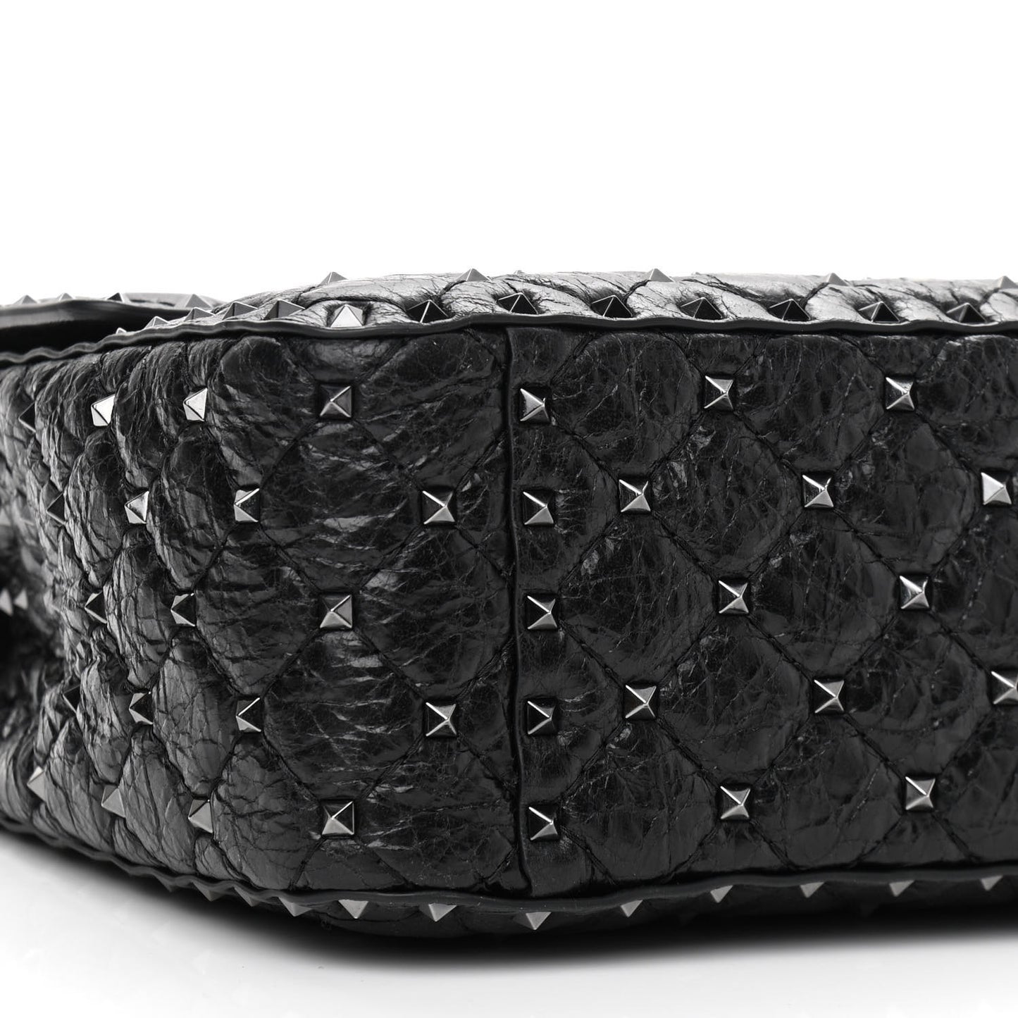 Craquele Nappa Large Rockstud Spike Shoulder Bag Black