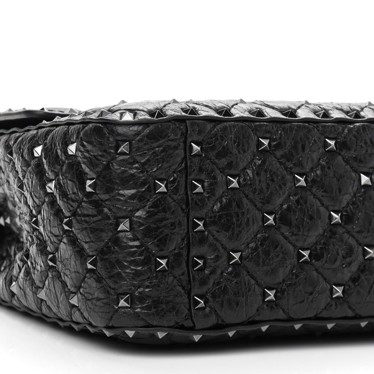 Valentino Garavani Craquele Nappa Large Rockstud Spike Shoulder Bag Black 8 of 9