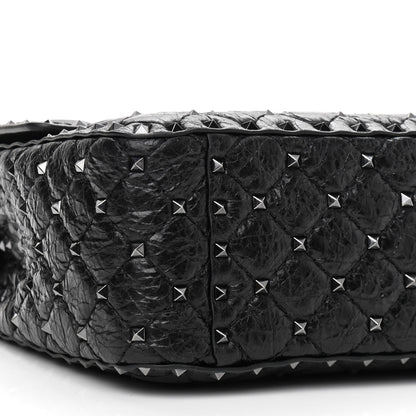 Valentino Garavani Craquele Nappa Large Rockstud Spike Shoulder Bag Black 8 of 9