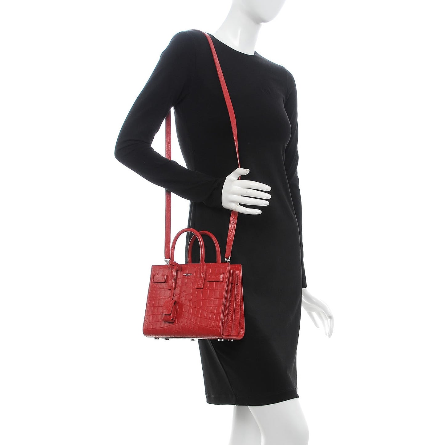 Calfskin Crocodile Embossed Nano Sac De Jour Red