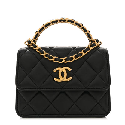 Chanel Lambskin Quilted Chain Top Handle Clutch With Chain Black 1 of 14