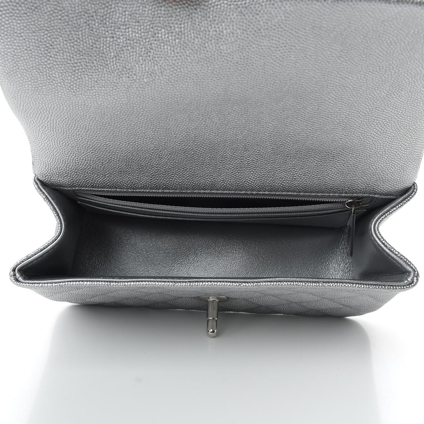 Metallic Caviar Quilted Mini Top Handle Rectangular Flap Silver