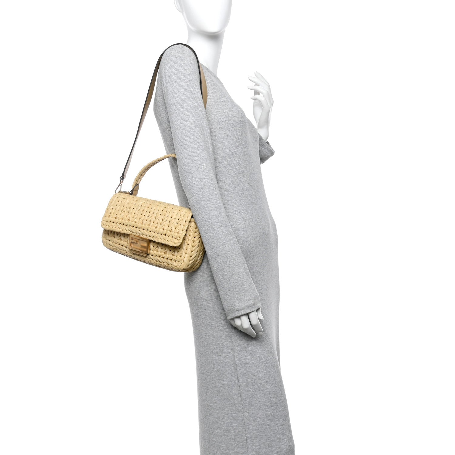 Fendi Paglia Vitello Grace FF Woven Baguette 2 of 9