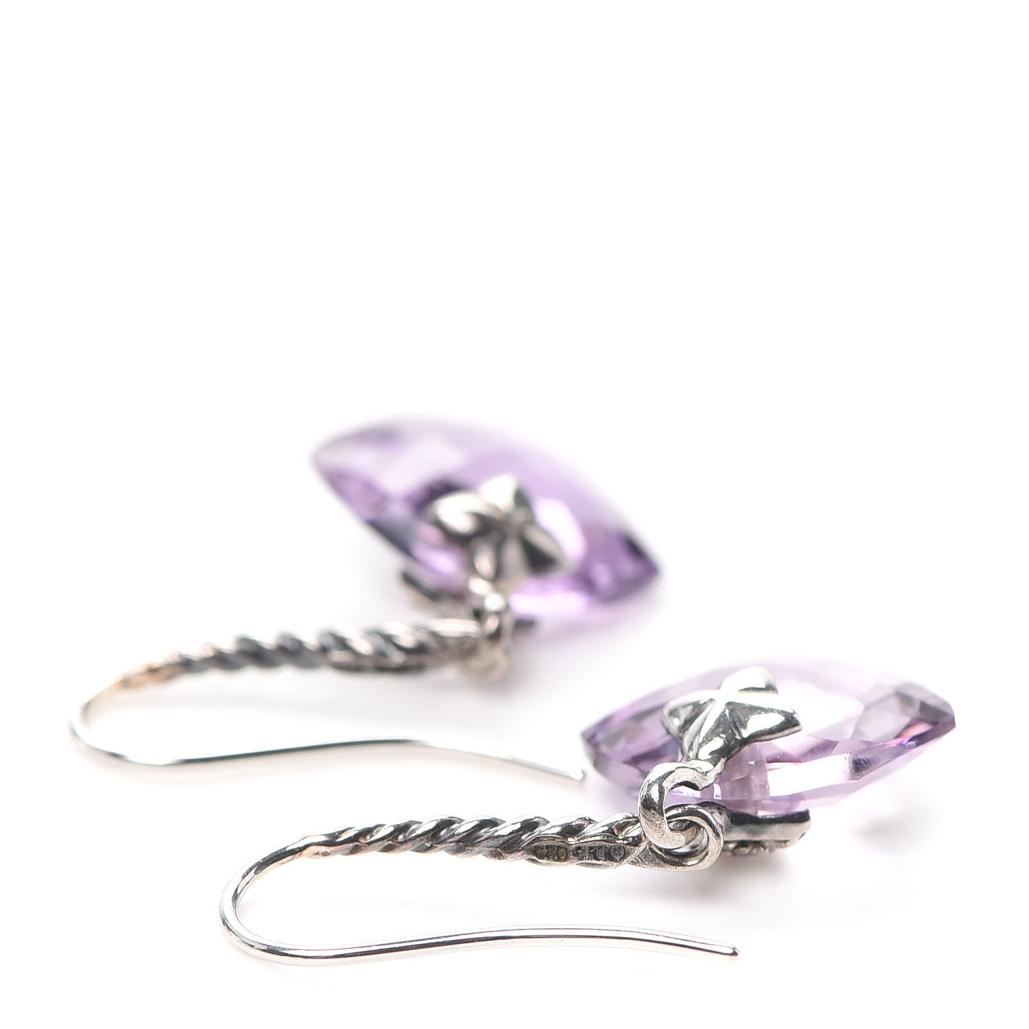 David Yurman Sterling Silver Diamond Amethyst Capri Drop Earrings 3 of 4