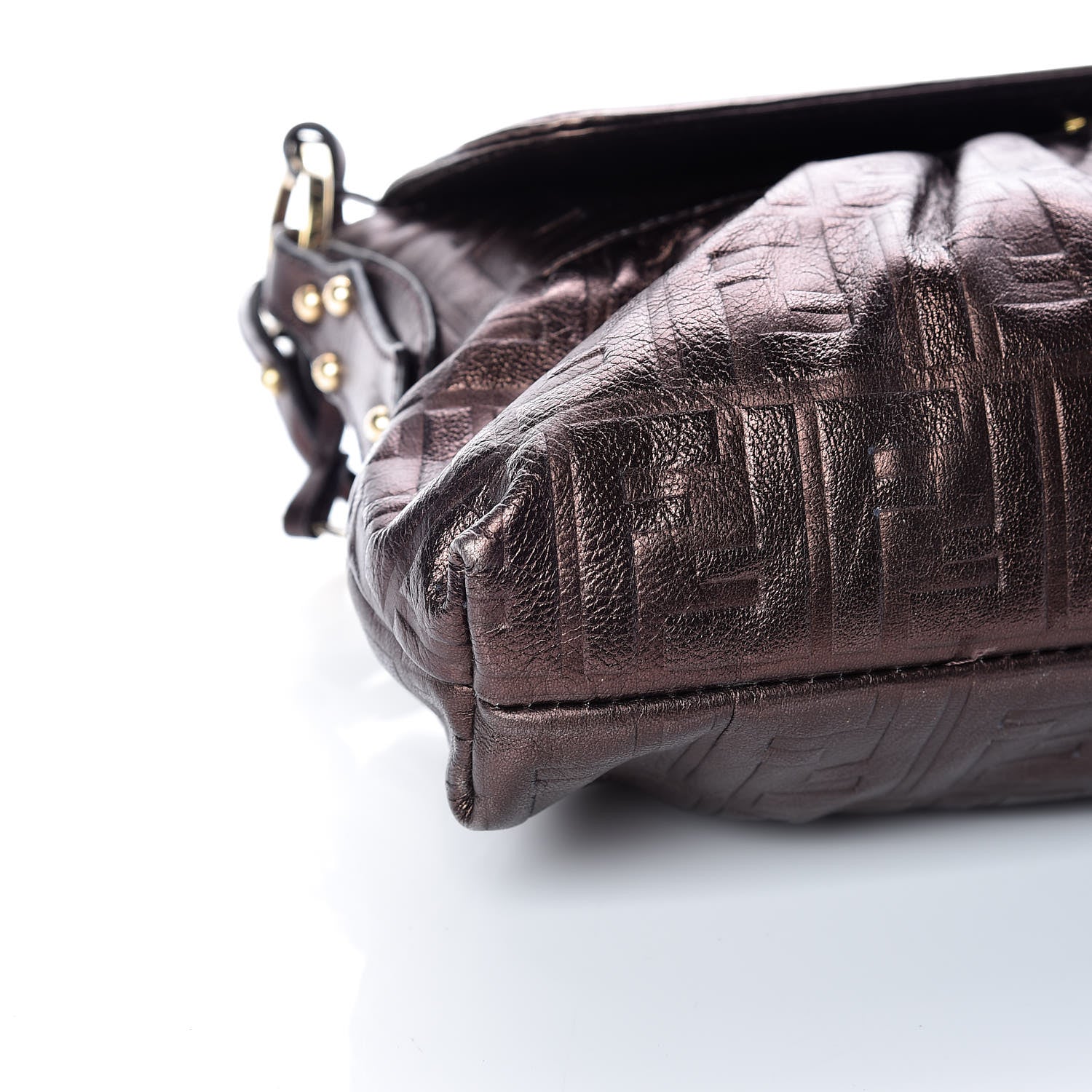 Fendi Metallic Calfskin FF Embossed Small Chef Shoulder Bag Bronze 5 of 15