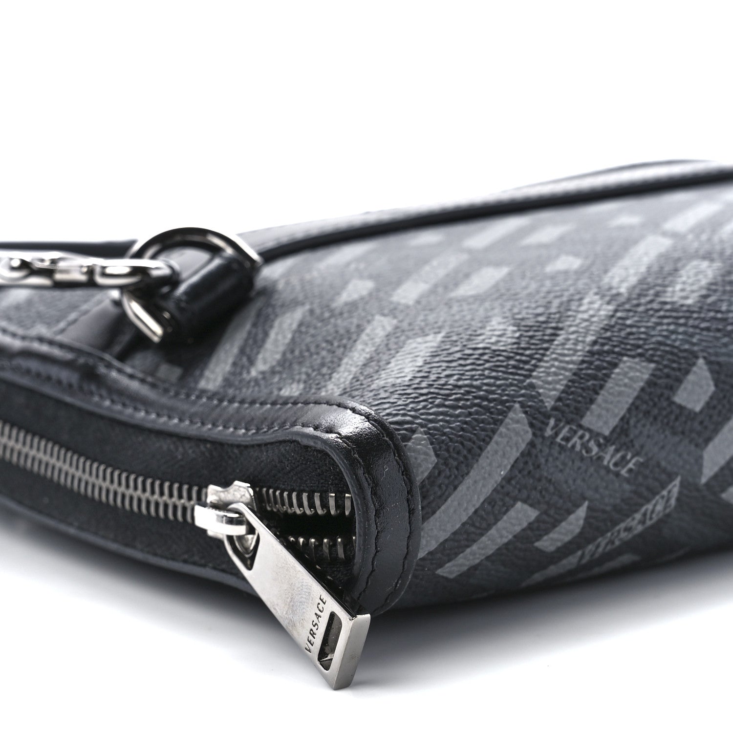 Versace Coated Canvas La Greca Signature Clutch Black Gray 9 of 10