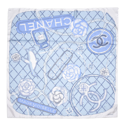 Chanel Silk Camellia Quilted CC Square Scarf Light Blue White 1 of 4