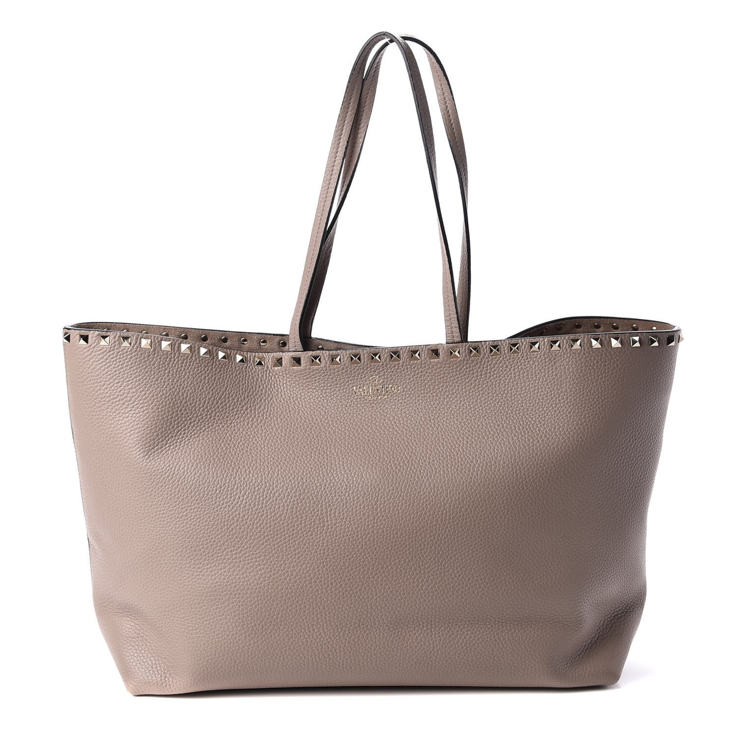 Grained Calfskin Rockstud Shoulder Tote Poudre