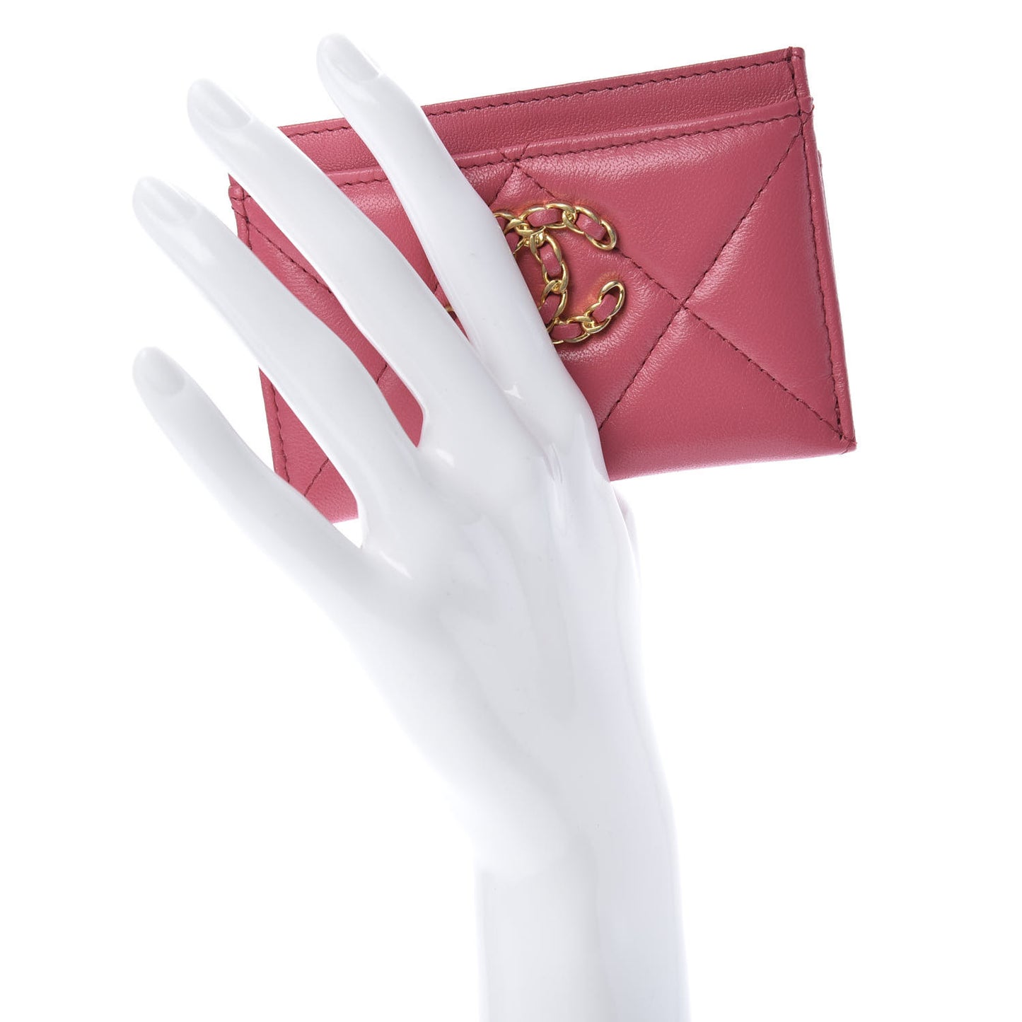 Shiny Goatskin Quilted 19 Card Holder Dark Pink