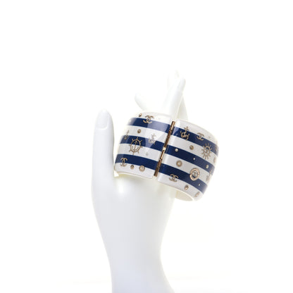 Chanel Resin Pearl Stripe CC Cuff White Navy 2 of 10