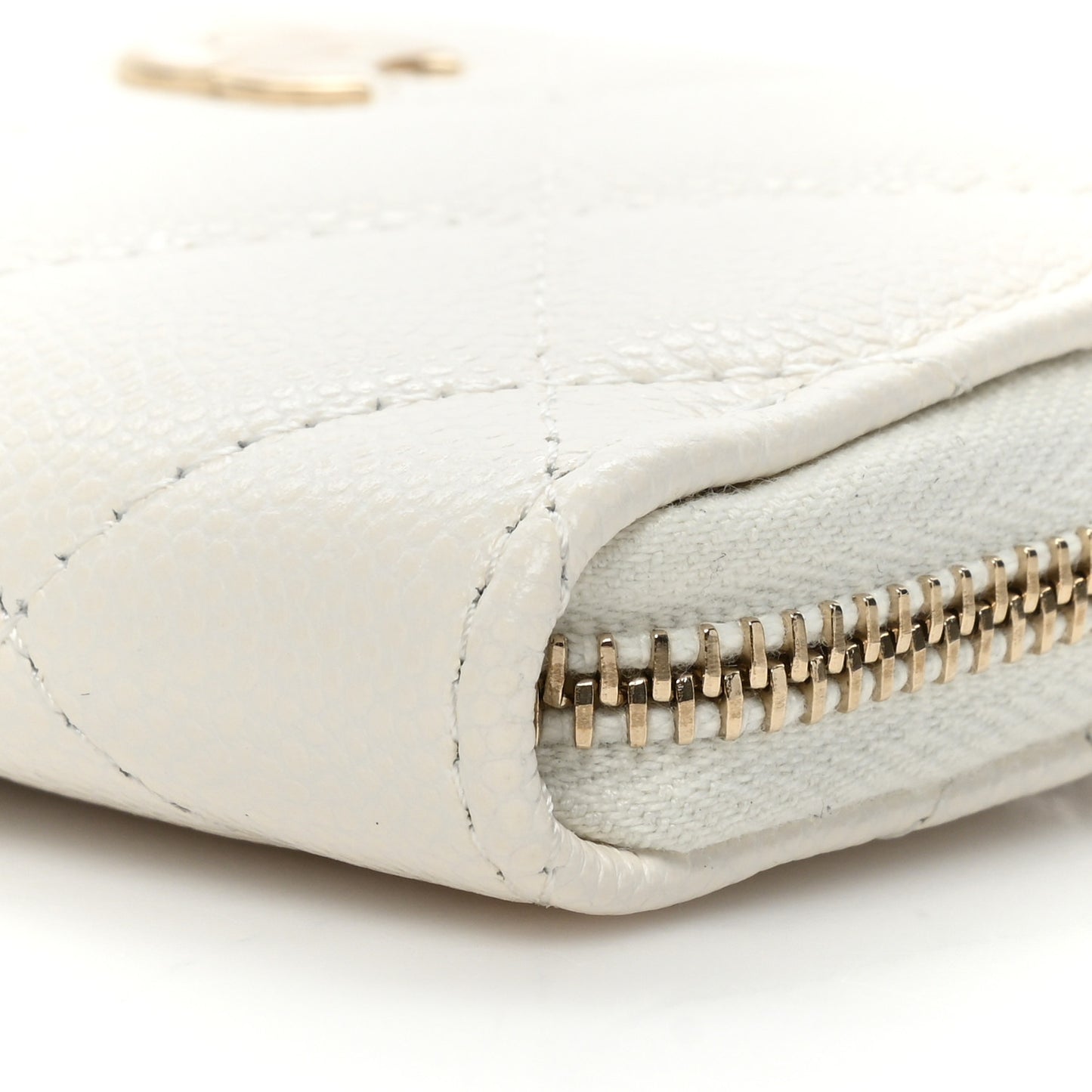 Caviar Quilted Zipped Key Holder Case White