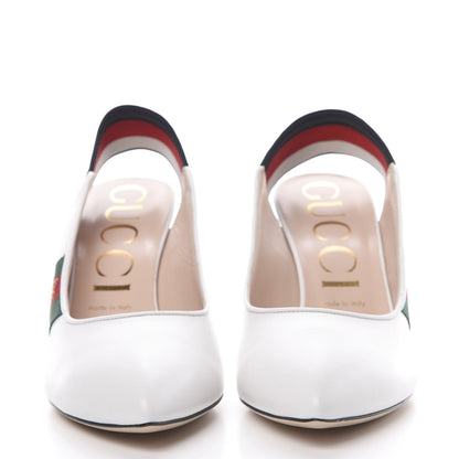 Gucci Malaga Kid Web Sylvie Mid Heel Slingback Pumps 40 White 2 of 9