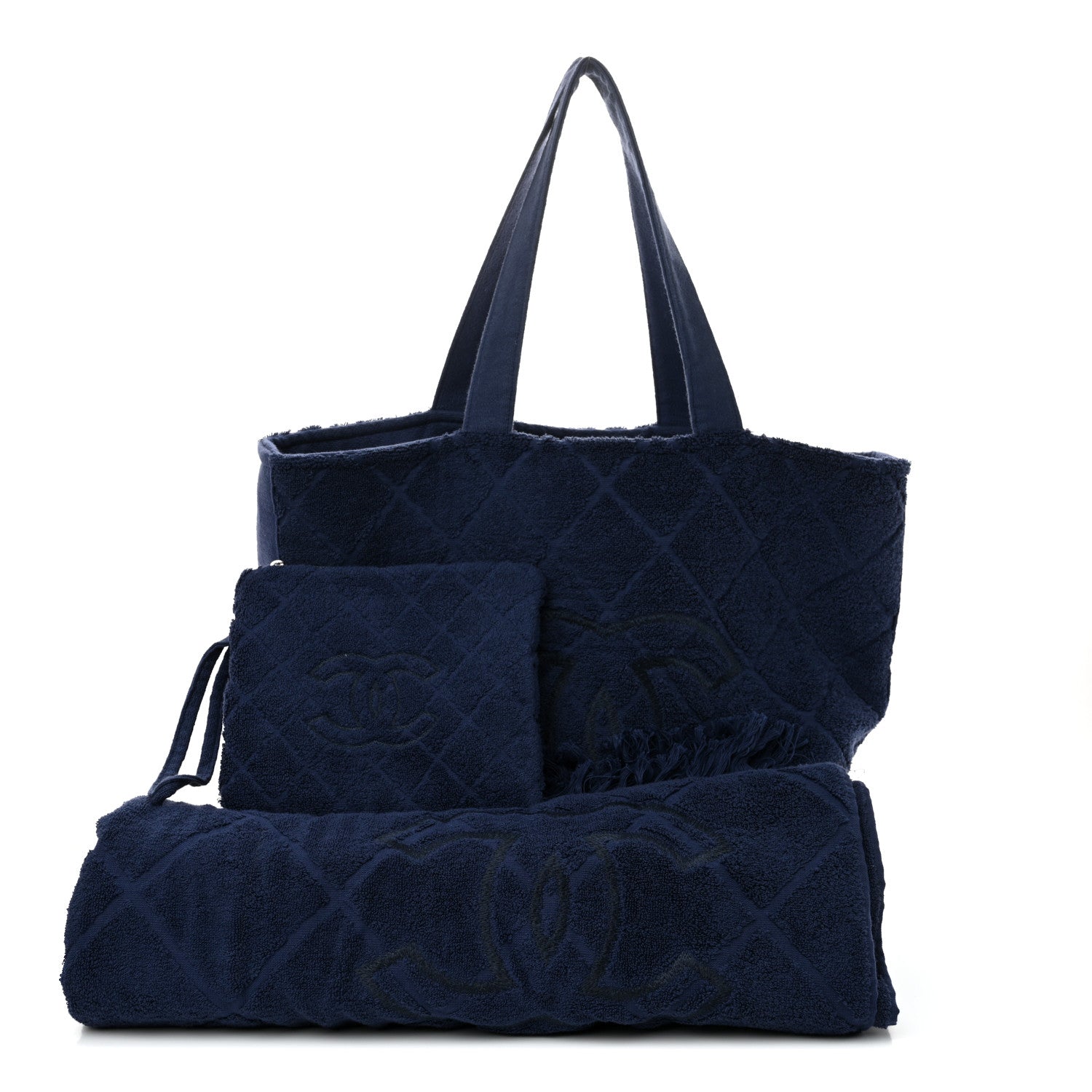 Chanel Terry Cotton CC Beach Tote Towel Set Blue 3 of 12