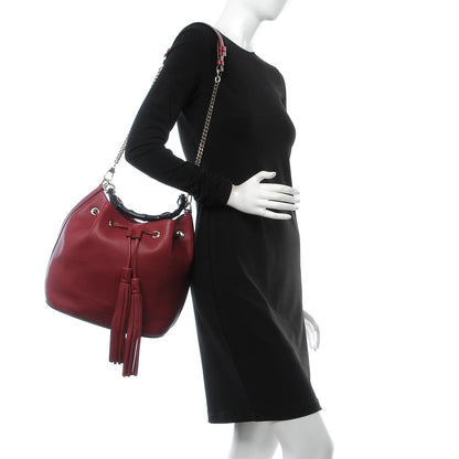 Gucci Pebbled Calfskin Miss Bamboo Bucket Bag Burgundy 3 of 8