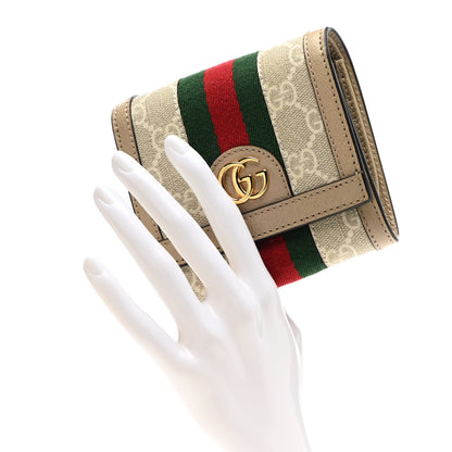 Gucci GG Supreme Monogram Textured Dollar Calfskin Web Ophidia Card Case Wallet Beige Mystic White Oatmeal 2 of 10