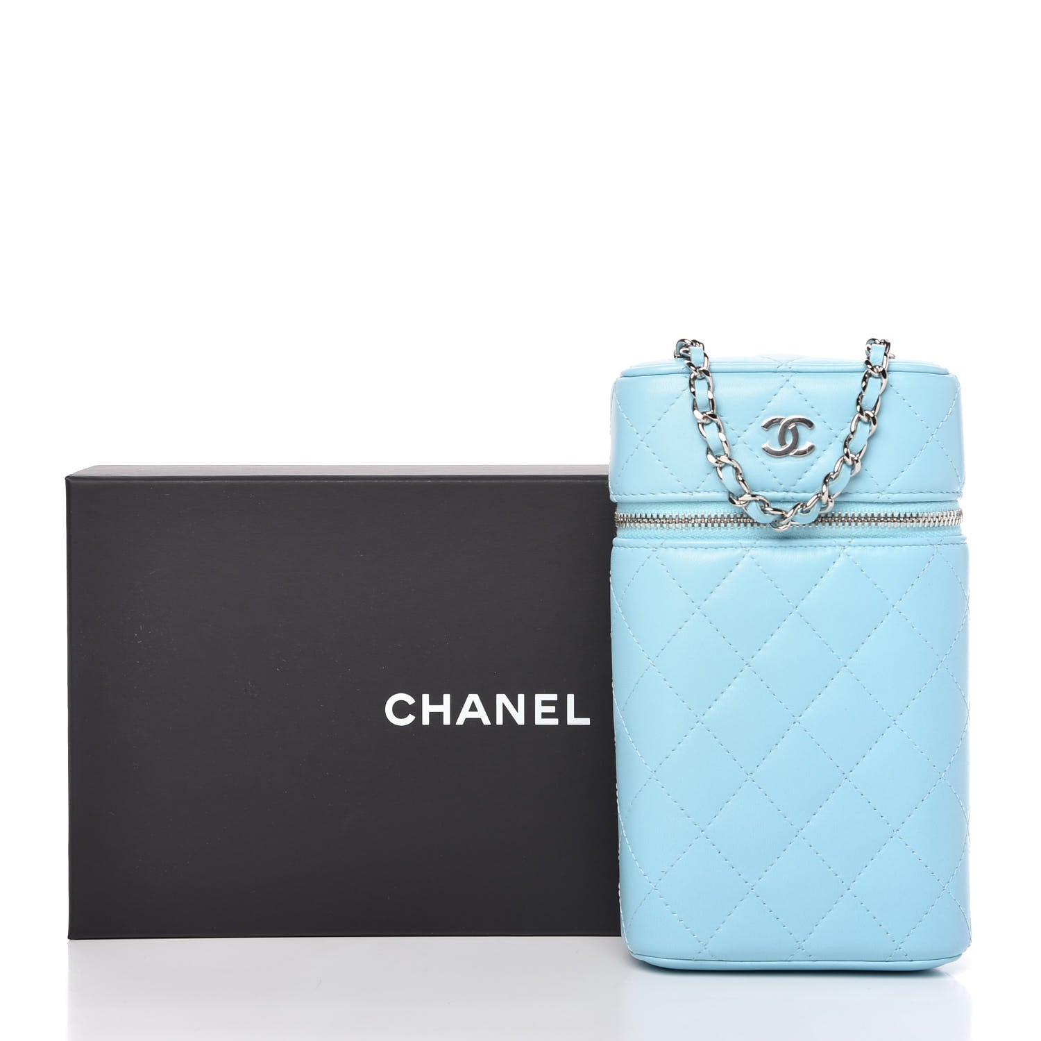 Chanel Lambskin Quilted Phone Holder With Chain Neon Blue 11 of 11