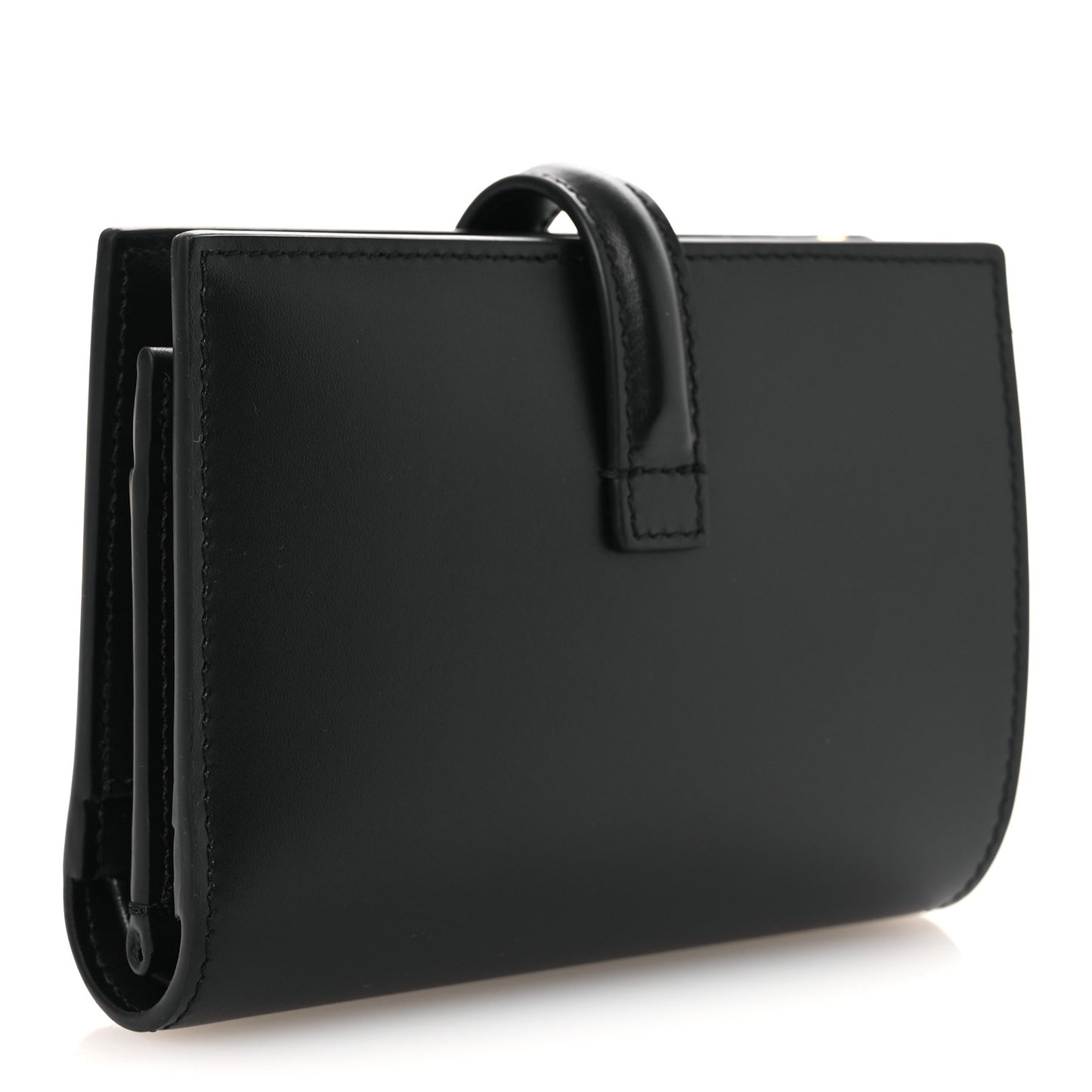 Satinated Calfskin 16 Card Holder With Flap Black