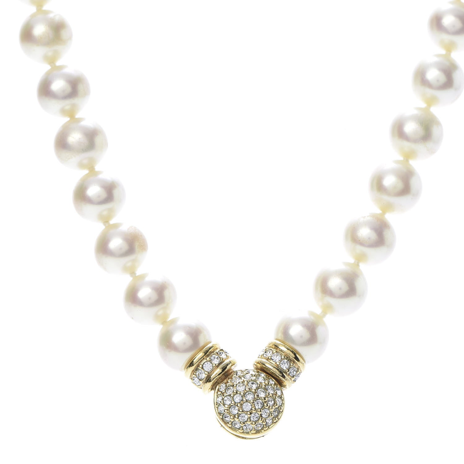 Christian Dior Pearl Crystal Necklace Gold 1 of 8