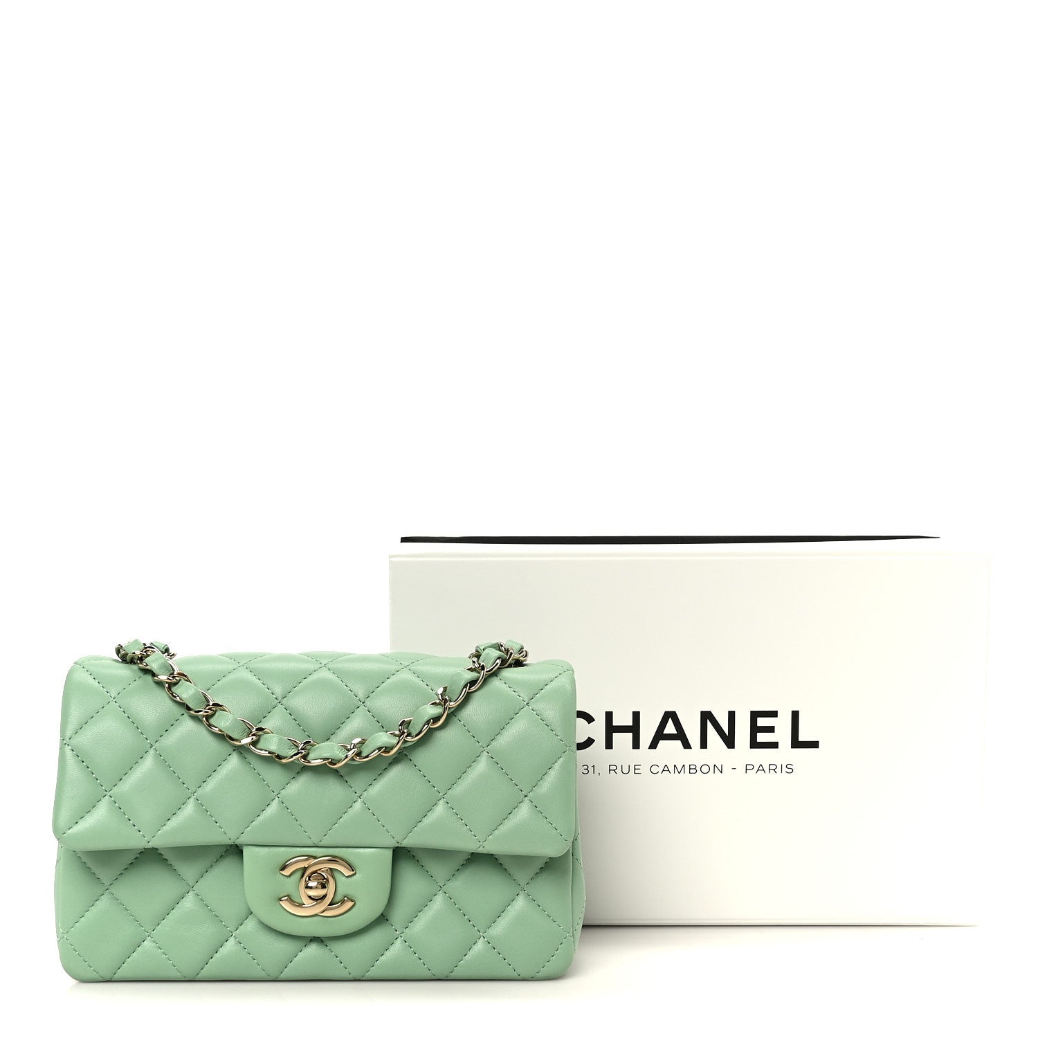 Chanel Lambskin Quilted Mini Rectangular Flap Green 1873336