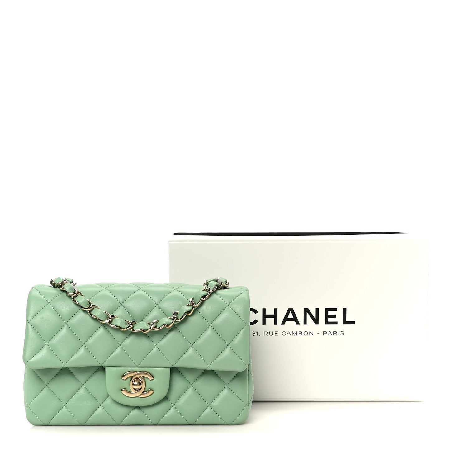 Lambskin Quilted Mini Rectangular Flap Green